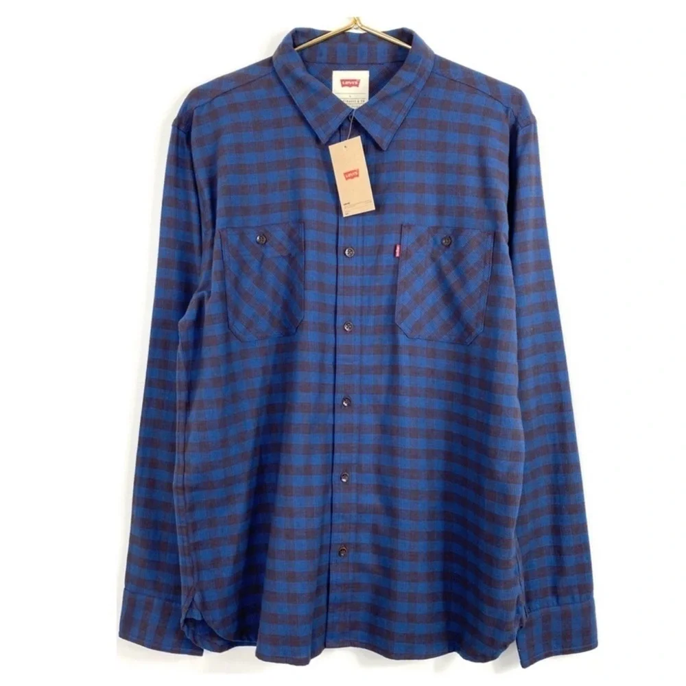 Levi’s Gingham Checkered Casual Flannel Button Up Shirt Blue Size L New with Tag